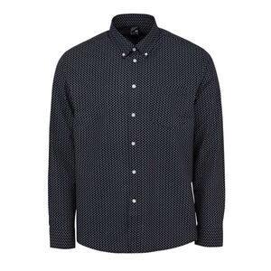 Fabric Mens Patterned Poplin Long-Sleeved Shirt / Black